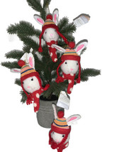 Wondershop Bunny Head W/Scarf Plush Ornaments Red Lot of 4 New Rabbit Ha... - $23.12