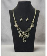 Gold-tone Open Work Flower Collar Necklace 19-21&quot; &amp; Matching Floral Earr... - £19.55 GBP