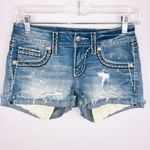 Miss Me Jean Shorts Womens Signature Thick Stitch Fringe Cuffs 25 - £58.37 GBP