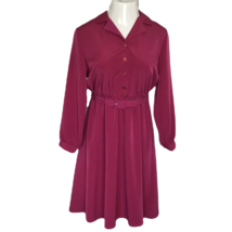 Anthony Richards Vintage Modest Belted Dress ~ Sz 12P ~ Dark Pink ~ Midi - $26.09