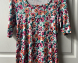 Croft &amp; Barrow Womens Size Medium Floral Square Neck Short Sleeved Knit ... - $15.45