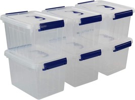 6 Quart Plastic Storage Latch Box, 6-Pack Clear Storage Bin With Handle - $41.99