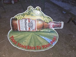 Vintage 1995 Budweiser Take Some Back To Pad Metal Sign 33 x 29 Frogs Bud Beer - £97.89 GBP