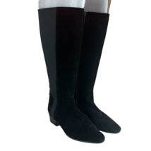 Aquatalia Knee High Boots 8.5 Black Suede Leather Elastic Stretch Side Z... - £79.63 GBP