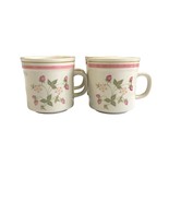 4 Newcor Stoneware Coffee Mugs STRAWBERRY PATCH 1986 Retired 3.25 inch Vtg - £23.45 GBP