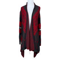 Foxcroft Sweater Womens Small Red Gray Tribal Geometric Cardigan Draped Knit LS - £19.53 GBP