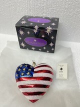 Vintage Radko Brave Heart American USA Flag Christmas Ornament Box Tag Red Cross - £27.32 GBP