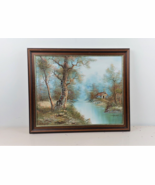 Irene Cafieri Landscape Oil Painting , Tranquil River Scene, Cottage and... - $253.73 CAD