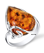 Sterling Silver Large Tear Drop Amber Ring - €77,21 EUR