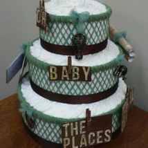 &quot; Oh , Baby The Places You &#39;ll Go &quot; Sage Green and Brown Baby Shower Diaper Cake - £57.87 GBP