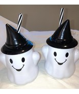 cups With Straws Halloween Ghost Goblins Plastic  Set Of 2 black and white - $290.98 MXN