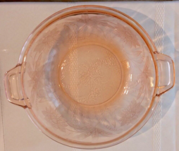 Vintage Depression Glass Serving Bowl Two Handles 10&quot; Floral Pink by Jeannette - £31.52 GBP