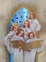 Christmas Greeting Card Angles Singing Music Book Church Window Diecut V... - $8.90