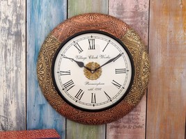 Wooden Frame Brass Carving Fitted Wall Clock Handcrafted Clock for living room. - £101.75 GBP