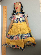 Hawaiian 1930&#39;s Vintage Souvenir Doll in yellow skirt, embroidery face - $45.99