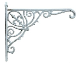 Cast Iron Plant Hanger Ornate Fleur De Lis White Color 12&quot; Deep - £16.97 GBP