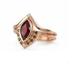 Antique Garnet Engagement Ring Rose Gold Garnet Filigree Wedding Ring for Women - £51.91 GBP