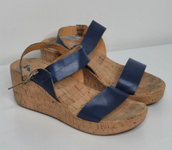 Korks Kork-Ease 9 Sandals Platform Wedge Ankle Strap Leather Blue Open Toe - £23.49 GBP