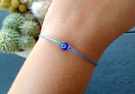 Greek EVIL EYE bracelet Sky blue adjustable string bracelet for Women Men Kid - £4.00 GBP
