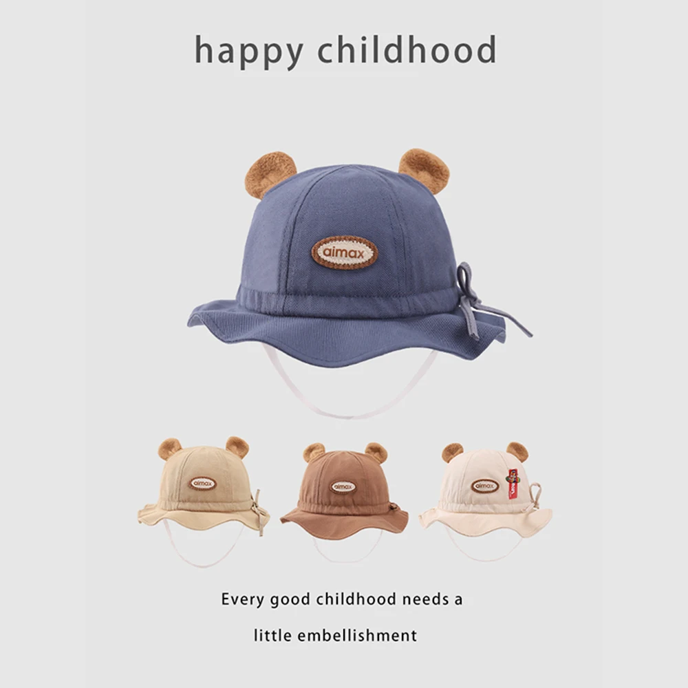 Baby Bucket Hats Spring Autumn Bear Fisherman Hat Children&#39;s Sunblock Golf Caps - £13.17 GBP
