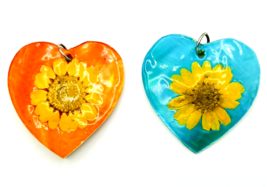 Set Of Two Mother Of Pearl MOP Flower Heart Pendants - £23.35 GBP