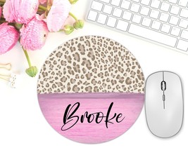 Pink Leopard Print Mouse Pad, Personalized Desk Accessories, Pink Office Supplie - £11.85 GBP
