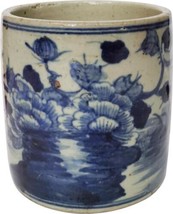 Orchid Pot Planter Bird Floral Motif Flower White Blue Ceramic Handmade - £127.09 GBP