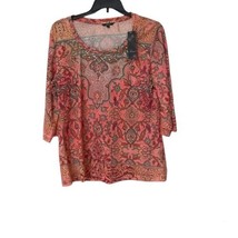 Kiara Red Pink Printed 3/4 Sleeve blouse Boho Size XXL 2X Embellishment ... - £13.92 GBP