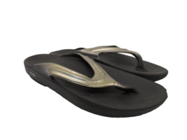 OOFOS Women&#39;s OOlala Luxe Thong Flip-Flops Black/Gold Size 10M - £28.47 GBP