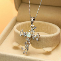 Created Oval Opal Cross Pendant Necklace 14k White gold over 925 SS - £43.17 GBP