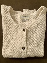 Eddie Bauer Hand Crocheted Sweater Womens Small Gray Knit Button Front Cardigan - £3.75 GBP