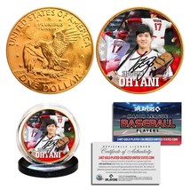 Shohei Ohtani Triple Image Mlb Licensed 24KT Gold Plated Genuine Ike Dollar Coin - £11.89 GBP