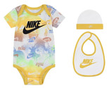 Nike Newborn 3 Piece Set Bodysuit Hat Bib Size 0-6 Months NIB Yellow Tie... - $27.10