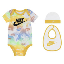 Nike Newborn 3 Piece Set Bodysuit Hat Bib Size 0-6 Months NIB Yellow Tie... - $27.10