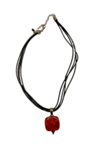 Amber Pendant Silpada Sterling Black Leather Onyx Bead Necklace 19 Inches - £25.64 GBP