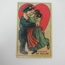 Postcard Comic Police Officer Woman Embrace Heart In Arms of Law Antique 1910 - £4.50 GBP