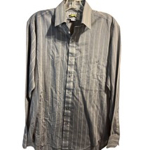 Le Tigre Vintage Men’s M Gray Stripe Long Sleeve Button Down Poly Blend Shirt - £15.72 GBP