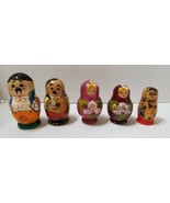 Nesting Dolls Set of 5 Ukraine Vintage Wooden Painted Families  - £62.17 GBP