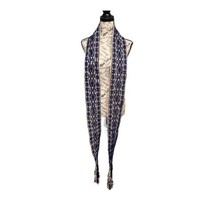 Vintage Preacher Stole handmade Navy Blue White  fringe scarf wrap 104&quot; READ - £29.54 GBP