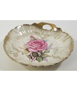 Decorative Pink Floral Scalloped Candy Bowl Trinket Dish Gold Tone Rim - £6.36 GBP