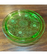 Vintage Depression Glass Cake Plate Uranium Vaseline Jeanette Sunflower ... - £44.85 GBP