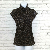 Kenneth Cole New York Blouse Women XS Animal Print Mesh High Neck Ruched Y2K 90s - £14.13 GBP