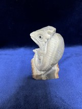 Amazonite Crystal Chameleon Lizard Carving with Amethyst Crystal Cluster... - $14.84
