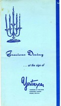 Yesteryear Gracious Dining Menu Kankakee Illinois Frank Lloyd Wright 1950&#39;s - £97.27 GBP