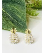 Cute Pineapple Pearl Stud Earrings, Women&#39;s Jewelry, Great Gift, Gold To... - £7.74 GBP