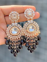 Indian Joharibazar Gold Plated Kundan Ethnic Earrings Jhumka Polki Jewelry Set - £31.70 GBP
