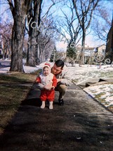 1950 Columbian Ave Sidewalk Father Toddler Snow Oak Park IL 35mm Slide - £4.07 GBP