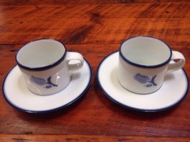 Pair Vintage Dansk La Tulipe Delft Blue White Porcelain Coffee Tea Saucers Set - £23.69 GBP