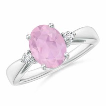 ANGARA 9x7mm Rose Quartz Solitaire Ring with Diamond Accents in Sterling Silver - £247.31 GBP+