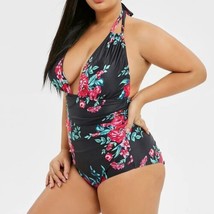 1pc Women&#39;s Floral Print Halter Plus Size 2XL 4XL Open Back Bikini Swimsuit - £38.18 GBP